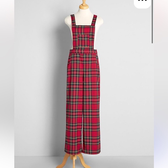 Royal Monk Pants - NEW Rare Stewart Tartan Red Plaid Overalls Jumpsuit XS Royal Monk Preppy Punk